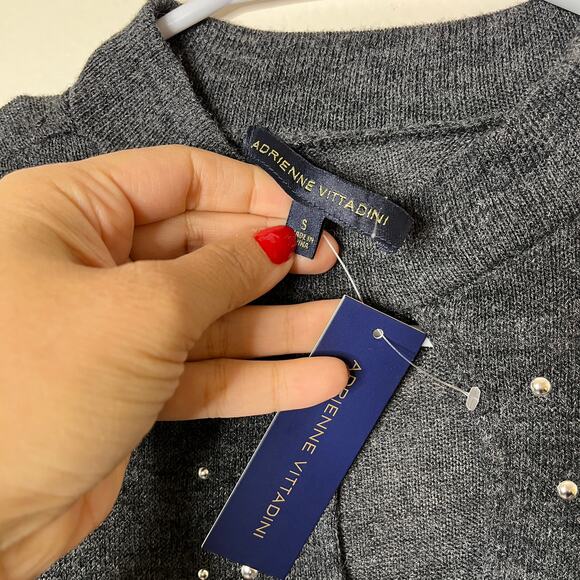 Adrienne Vittadini Sweater Small Rhinestone Keyhole Mock Neck Women's Gray NWT - Picture 6 of 8